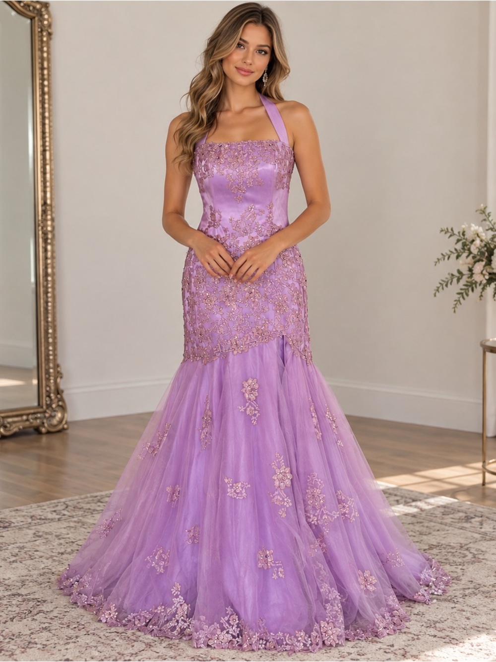 Jovani Lavender Beaded Lace Mermaid Prom Dress | Size: 10